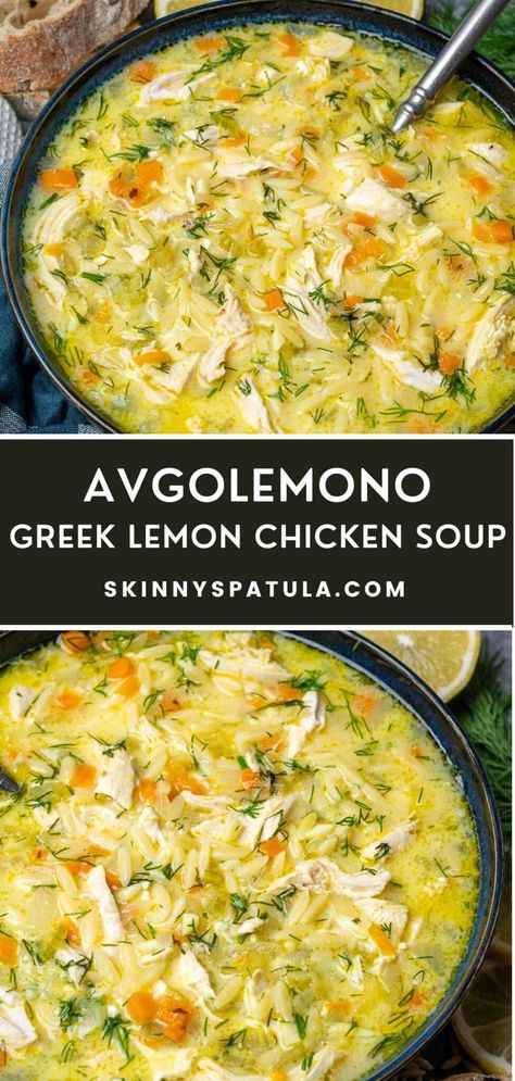 Avgolemono — Greek Lemon Chicken Soup Seafood Soups, Greek Lemon Chicken Soup, Lemon Soup, Lemon Chicken Soup, Fest Mad, Greek Lemon Chicken, Deilig Mat, Mediterranean Diet Recipes, Easy Soups