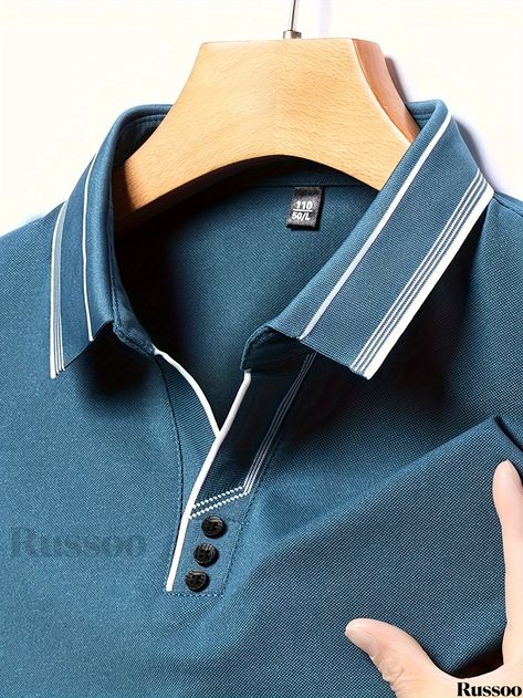 Russoo - Mens Classic Long Sleeve Lapel Shirt: Comfortable and Breathable, Ideal for Spring and Fall, Perfect Gift for Sophisticated Gentlemen Polo T Shirt Design, Men Tees, Mens Polo T Shirts, Polo Shirt Design, Polo Design, Creative Diy Gifts, Polo T Shirts, Collar Designs, Mens Casual Outfits