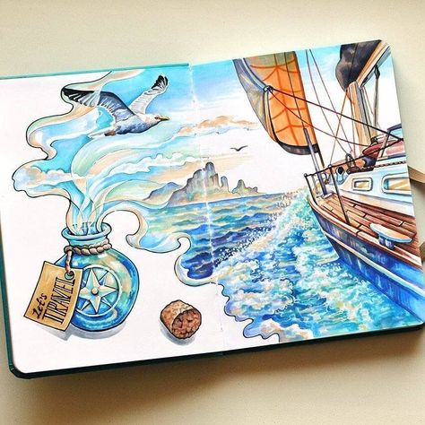 Fantasy Journal, Kunstjournal Inspiration, Travel Art Journal, Journal Travel, Fantasy Drawings, Cutest Animals, Sketchbook Art, Arte Sketchbook, 판타지 아트