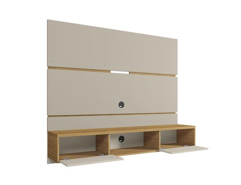 PRICES MAY VARY. Wood Make Your Space Feel Luxuriously Glamorous with the Vernon 62.99 Floating Entertainment Center by Manhattan Comfort, Featuring a Wall Mounted Design with a Beautiful Midcentury Modern Look in Gorgeous Off White and Cinnamon Color. Measures 62.99" inches L x 12.87" inches W x 53.54" inches H and Weighs 87.75 lbs. Requires Minor Assembly. Made of High Quality MDP and MDF. Beautiful Wall-Mounted Theater Center with a Center Open Shelf and Two Concealed Shelves with Pull-Down D Mounted Tv Walls, Accent Wall Behind Tv, Entertainment Center Wall, Wall Mounted Tv Stand, Mounted Tv Stand, Tv Wall Cabinet, Wall Behind Tv, Tv Wall Shelves, Wall Mount Tv Stand