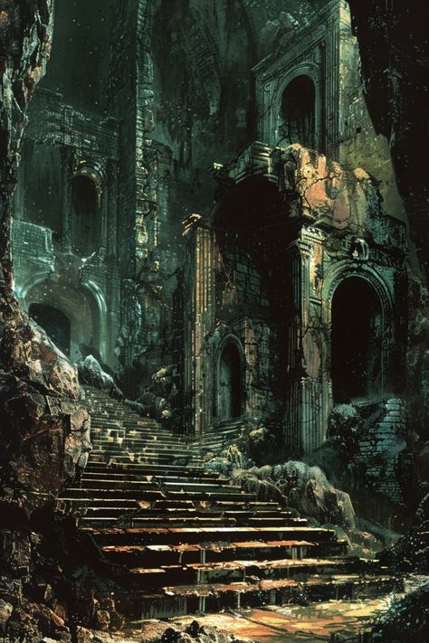 Descent Into Avernus Art, Side Quest, Temple Ruins, Fantasy Concept, Ancient Architecture, Abandoned Buildings, Crusades, Underworld, Fantasy Landscape