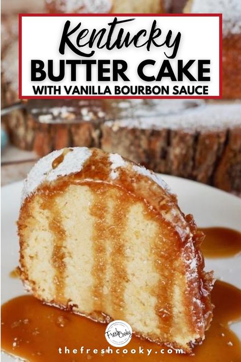 Bourbon Cake Recipe, Butter Pound Cake Recipe, Bourbon Dessert, Kentucky Derby Food, Kentucky Derby Recipes, Derby Recipe, Bourbon Cake, Bourbon Caramel Sauce, Derby Party Food