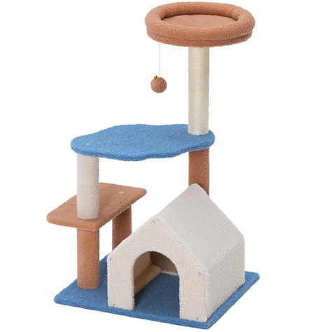 HOOBRO Cat Tree for Indoor Cats, Small Cat Tower, Cute Cat Condo for Kittens Under 8 LB, Multi-Level Cat House with Cat Scratching Post, Dangling Ball, Dull Blue and Earth Brown UR46CT03 Small Cat Tower, Dull Blue, Small Cat Tree, Cat Ideas, Cat Trees, Indoor Cats, Cat Condo, Cat Scratching Post, Cat Tower