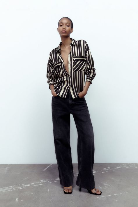 Long Sleeve Striped Shirt, Shirts And Blouses, Satin Long Sleeve, Zara Blouse, Striped Long Sleeve Shirt, Satin Shirt, Women Shirts Blouse, Collared Shirt, Shirts Blouses