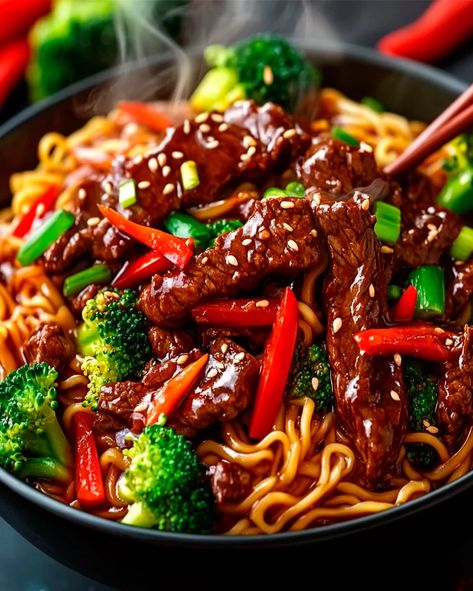 Enjoy these sticky beef noodles, a quick and easy Asian-inspired dish with tender beef, fresh veggies, and a savory sauce. Ready in 20 min Sticky Beef Noodles, Asian Beef Noodles, Asian Beef And Noodles, Beef And Broccoli Noodles, Sticky Beef, Asian Sauce Recipes, Fresh Egg Noodles, Crispy Beef, Beef Noodles