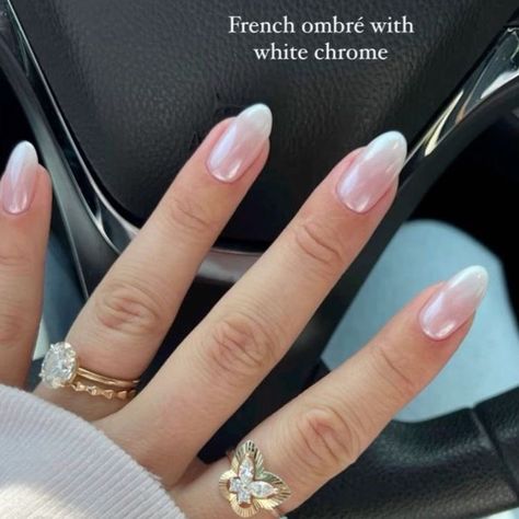 Ombre French With Chrome, French Ombré With Chrome, White Ombre With Chrome, Ombre With Chrome, French Fade Nails, Salad Fingers, French Fade, Engagement Nails, Our Relationship