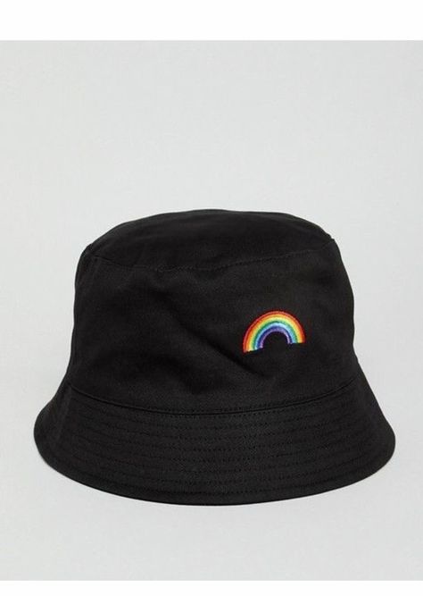 Bucket Hat Aesthetic, Cute Bucket Hats, Bucket Hat Fashion, Rainbow Embroidery, Hat Aesthetic, Black Bucket Hat, Stylish Caps, Black Bucket, Trendy Hat