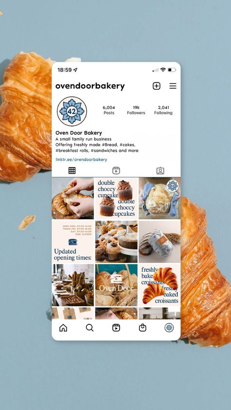 Bakery Instagram feed concept created as a part of a bakery branding identity for Oven Door. Cute Bakery Design, Baked Goods Branding, Baking Instagram Feed, Baking Graphic Design, Baking Business Instagram Feed, Bakery Creative Post, Bakery Story Designs, Cookie Instagram Feed, Bakery Branding Design Inspiration