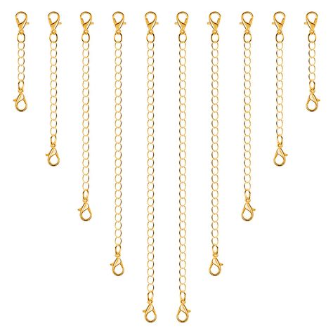 Chain Extenders for Necklaces, Anezus 10pcs Gold Jewelry Extenders for Necklaces, Stainless Steel Chain Extenders for Necklac Cheap Gold Chain Bracelet With Extender, Gold Chain Bracelet With Extender, Dainty Gold-tone Jewelry With Extender, Adjustable Chain Link Bracelet With Extender, Gold-tone Metal Charm Bracelet With Extender, Bracelet Extender, Necklace Extender, Wrap Bracelets, Chain Extenders