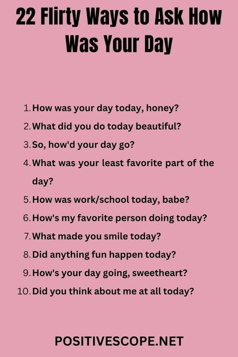 22 flirty ways to ask how was your day How About You, Romantic Chats, Flirty Texts For Him Crushes, Mad At Boyfriend, How To Be Flirty, Flirty Conversation Starters, Convo Ideas, Clever Pick Up Lines, Text Conversation Starters