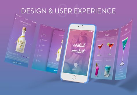 coctail market | Mobile App UX/UI Design on Behance Mobile App Advertising Design, Product Roadmap Design, App Promotion Design Social Media, App Ads Design, Mobile Mockup Design, Instagram Ui Design, Mobile App Poster Design, Mobile Ads Design, Mobile App Promotion