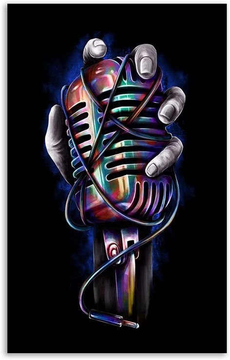 XDTIOPIMY Music Microphone Funny Poster Wall Art Decor Poster Colorful Canvas Painting for Living Room Bedroom College Dorm Gift Unframed 12x18 Inchs Music Art Painting, Revolution Poster, Colorful Canvas Paintings, Dorm Gift, Music Poster Ideas, Music Painting, Music Artwork, Musical Art, Music Images