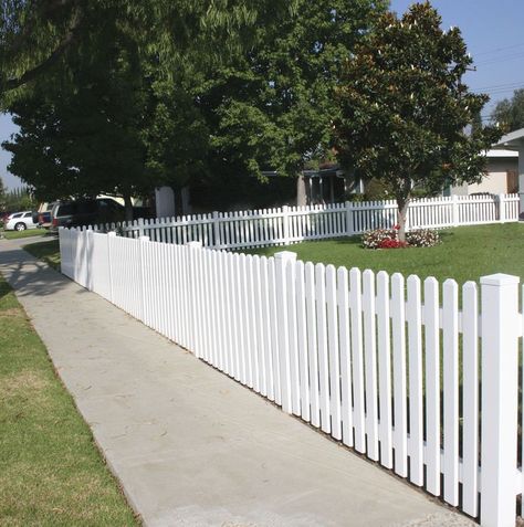 Vinyl Picket Fence, Vinyl Fences, White Vinyl Fence, Vinyl Privacy Fence, Garden Sanctuary, Vinyl Fencing, How To Install Pavers, White Fence, Garden Inspo