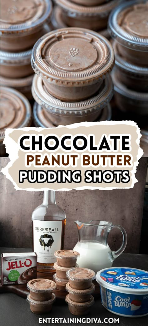 Peanut Butter Pudding Shots, Chocolate Peanut Butter Pudding, Chocolate Pudding Shots, Pudding Shot Recipes, Peanut Butter Pudding, Peanut Butter Whiskey, Jello Pudding Shots, Nutritional Recipes, Alcoholic Desserts