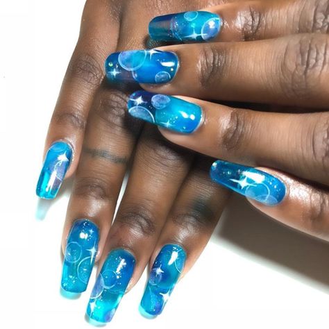 Bubble Art On Nails, Bubbles Nail Art, Jelly Tips Nails, Blue Nail Designs 2024, Bubbles Nails, Jelly Nail Designs, Bubble Nail Art, Pretty Fingers, Bubble Nails