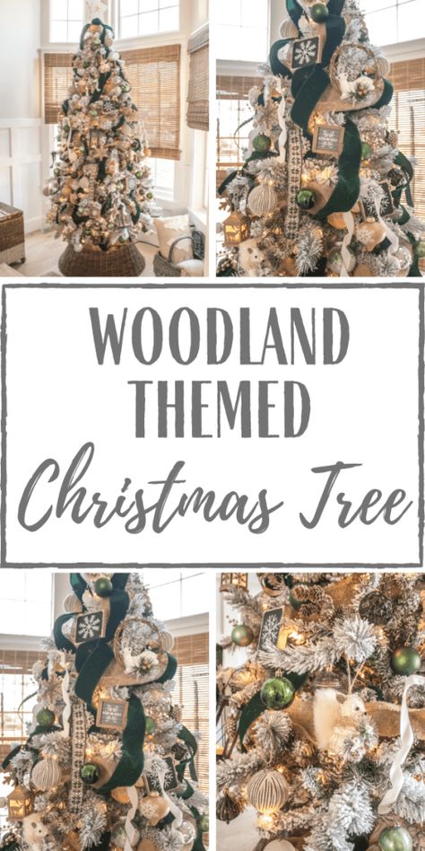 Christmas Tree Decor Blog Hop: Woodland Themed Tree Rustic Farmhouse Christmas Tree Ideas, Farmhouse Christmas Tree Ideas, Rustic Farmhouse Christmas Tree, Woodland Themed Christmas, Woodland Christmas Decor, Woodland Christmas Tree, Rustic Farmhouse Christmas, Christmas Lodge, Farmhouse Christmas Tree