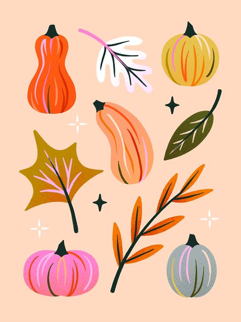 Pumpkins And Leaves, Pumpkin Illustration, Lettering Illustration, Procreate Ipad Art, Fall Graphic, Pumpkin Leaves, Winter Illustration, Autumn Illustration, Fall Inspo