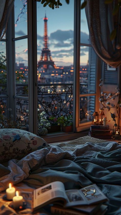 Aesthetic House Pictures, Paris From Window, Paris House Design, House Photography Interior, Bed Window Aesthetic, Happy Room Aesthetic, Bedroom View Aesthetic, Paris House Aesthetic, City Room Aesthetic