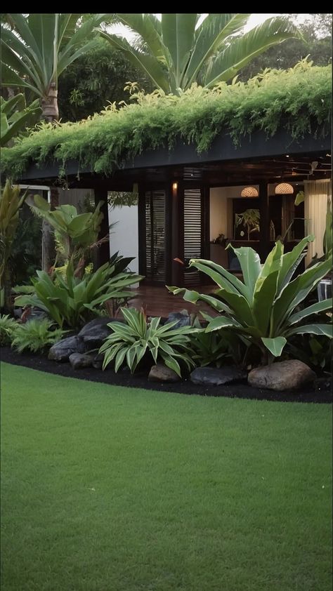 Make Waves with These 15 Tropical Backyard Landscaping Ideas for All Sizes - pulsepathlife.com Plumeria Tree Landscape Gardens, Palm Tree Landscape Ideas Backyards, Miami Landscaping Front Yards, Palm Tree Garden Ideas, Backyard Modern Design, Palm Landscaping, Garden With Palm Trees, Modern Tropical Garden, Backyard Garden Inspiration