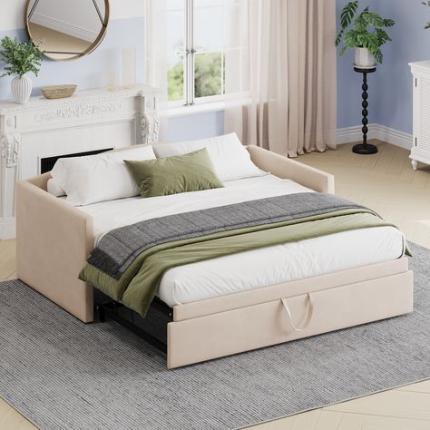 Twin Bed That Turns Into King, Pop Up Bed, Day Bed Ideas Living Room, Trundle Bedroom Ideas, Twin To King Daybed, Queen Trundle Bed, Adaptable Furniture, Pop Up Trundle Bed, Primary Bed