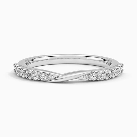 Luxe Lark Diamond Wedding Ring - 18K White Gold. A contemporary take on a classic style, this wedding band dazzles with shimmering diamonds that taper in size along the band while a lustrous, graceful twist takes center stage (1/4 total carat weight). Pave Ring With Wedding Band, Simple Wedding Band With Diamonds, White Gold Wedding Bands For Women, White Gold Wedding Rings For Women, Twisted Engagement Rings With Band, Modern White Gold Diamond Ring, Simple White Gold Ring, Wedding Bands For Women Silver, Wedding Band Sets For Women