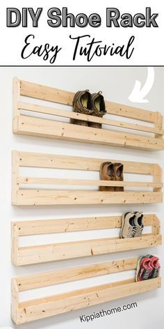 Diy Wooden Shoe Rack, Shoe Rack Diy, Shoe Rack Wall, Wall Shoe Storage, Wall Shoe, Diy Projektit, Wooden Shoe Rack, Diy Shoe Storage, Diy Shoe Rack