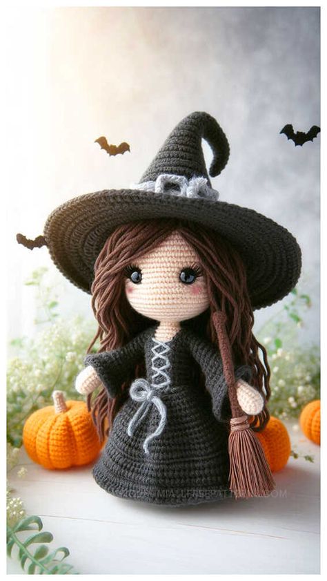 Amigurumi Witch Doll Crochet Free Pattern Crochet Hocus Pocus Dolls, Free Crochet Witch Pattern, Amigurumi Witch Free Pattern, Crochet Witch Doll, Crochet Witch Pattern Free, Gothic Amigurumi, Crochet Witch Pattern, Witch Crochet Pattern, Witchy Crochet