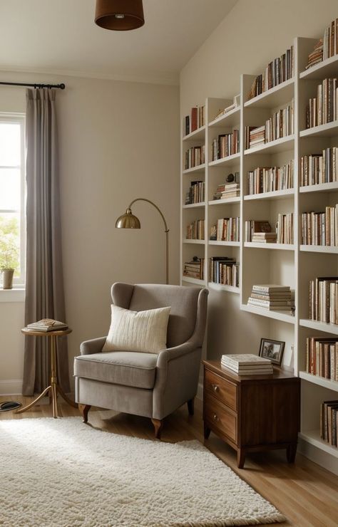 Cozy Home Library, Home Library Rooms, Bookshelves In Bedroom, Bookshelves In Living Room, Home Decor Aesthetic, Apartment Living Room Design, Dream Apartment Decor, Aesthetic Home Decor, Wallpaper Home Decor