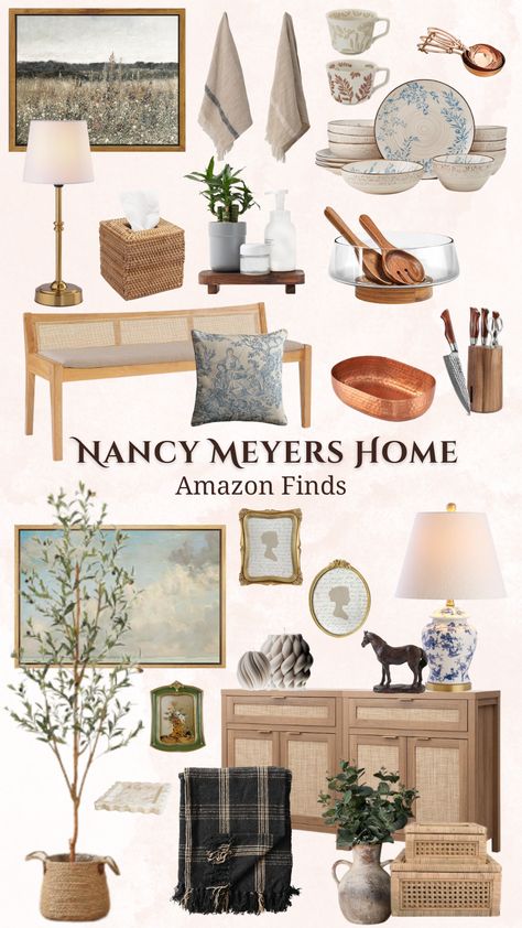 Cozy Nancy Meyers Style Mcgee Coffee Table Decor, Nancy Meyers’s Home Aesthetic, New England Office Decor, Nancy Meyers Living Room Decor, Sitting Area Next To Kitchen, Martha’s Vineyard Home Decor, Amazon French Country Decor, Nancy Meyers Inspired Living Room, Modern Home With Antique Touches