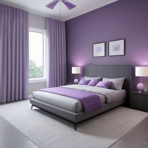 Bedroom decor Room Color Ideas Bedroom, Purple Room Decor, Room Color Combination, Wall Color Combination, Feature Wall Bedroom, Bedroom Color Combination, Room Wall Colors, Purple Bedrooms, Purple Bedroom