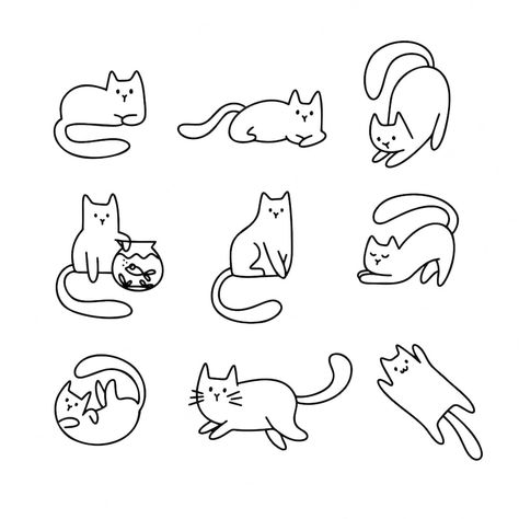 Acab Tattoo, Cartoon Cat Drawing, Animal Outline, Doodle Doodle, Cat Outline, Line Doodles, Cute Cat Drawing, Cat Doodle, Pets Drawing