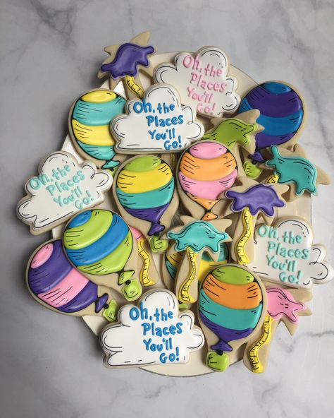 How cute is this idea for a Preschool graduation?! Oh the places you’ll go! Happy Monday, friends! #drsuess #drsuesscookies #preschool… | Instagram Dr Seuss Birthday Party Ideas Oh The Places Youll Go, Oh The Places You’ll Go Cupcakes, Oh The Places You Will Go Cookies, Oh The Places You’ll Go Cookies, Oh The Places You Will Go First Birthday, Oh The Places You’ll Go Baby Shower, Oh The Places You’ll Go Birthday, Oh The Places You Will Go Graduation, Tk Graduation