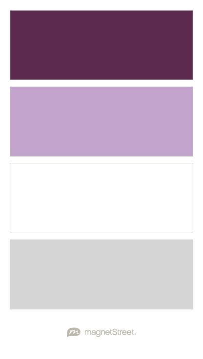 Eggplant, Lilac, White, and Silver Wedding Color Palette - custom color palette created at MagnetStreet.com Nursery Color Palette, Nursery Paint Colors, Navy Wedding Colors, Navy Color Scheme, Gray Wedding Colors, Blush Wedding Colors, Palettes Color, Best Wedding Colors, Baby Room Colors