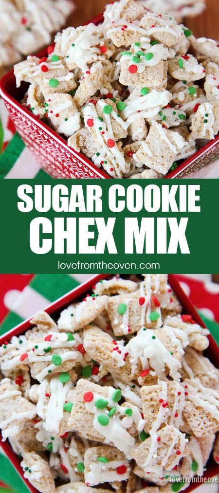 Nobody can resist a handful of this easy Sugar Cookie Chex Mix! Sugar Cookie Chex Mix Recipe, Sugar Cookie Chex Mix, Sugar Cookie Chex, Chex Mix Christmas, Chex Party Mix, Bake Christmas, Chex Mix Recipes, Snack Mix Recipes, Holiday Snacks