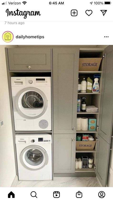 Washer Dryer Laundry Room, Laundry Room Pantry, Perfect Laundry Room, Utility Room Storage, Small Utility Room, Utility Room Designs, Stacked Laundry Room, Laundry Room Ideas Small Space, Pantry Laundry Room