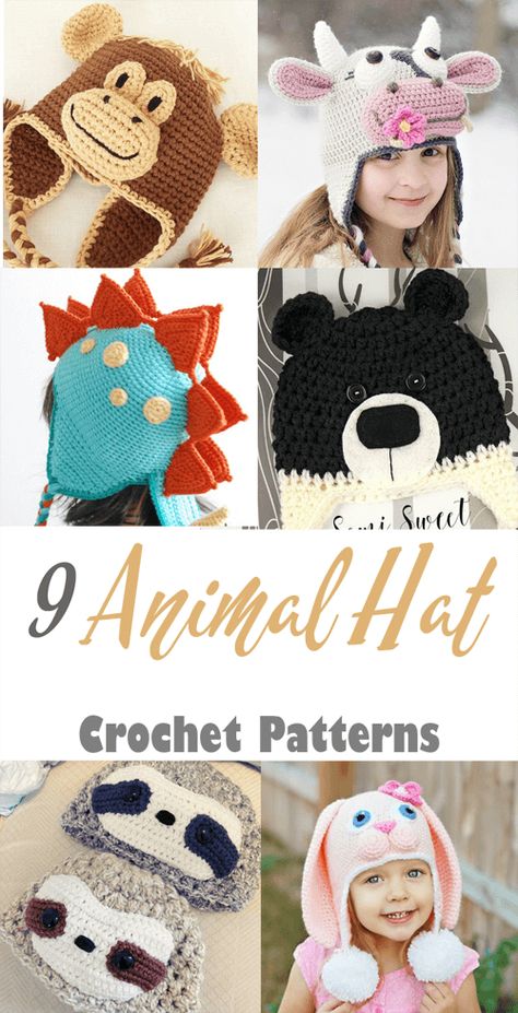 Crocheted Animal Hats Free Patterns, Free Crochet Animal Hat Patterns, Animal Crochet Hat Pattern Free, Kids Hats Patterns Crochet, Free Crochet Animal Hat Patterns For Kids, Animal Hat Crochet Pattern Free, Crochet Animal Hats For Kids, Crochet Animal Beanie Pattern Free, Free Crochet Animal Hats