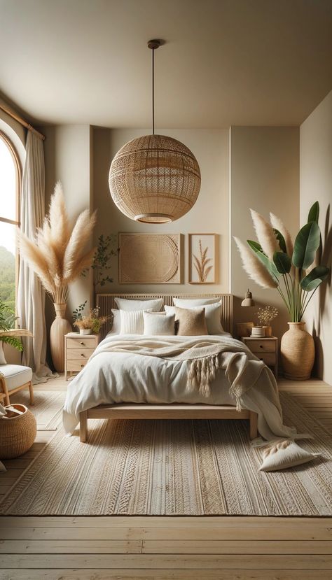 Cream Boho Bedroom, Japandi Decor, White Bed, Bedroom Decor Cozy, Brown Bedroom, Bedroom Walls, Bedroom Renovation, Modern Bedroom Decor, Brown Interior