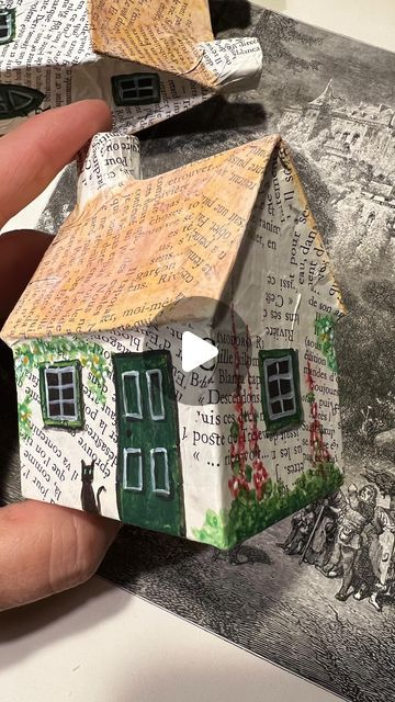 Heinz & Brummel on Instagram: "Paper cottage made of old book pages 🏠📚 • • • #paperhouse #papercraft #papertober #paperlove #oldbookpages #tinyhouse #cottagedreams #papiermache #heinzundbrummel" Paper House Decorations, Diy Old Books, Craft Cottage, Mother Earth Art, Old Book Crafts, Cottage Crafts, Paper Mache Sculpture, Paper House, Diy Paper Crafts Decoration