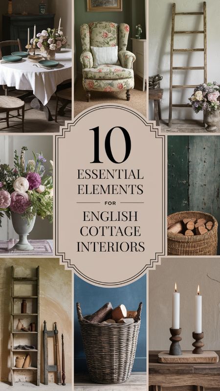 10 Essential Elements for English Cottage Interiors British Cottage Decor, Vintage English Cottage Decor, English Cottage Couch, Cottage Charm Interior, English Cottage Mood Board, English Cottage Decorating Ideas, Minimalist English Cottage, English Cottage Color Palette, Whimsical Cottage Interior