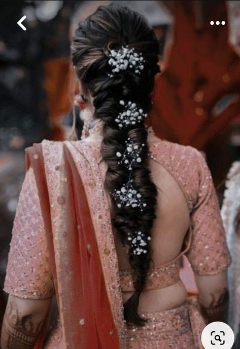 Hair Braids Traditional, Braids Hairstyles On Lehenga, Braid Traditional Hairstyle, Fish Tail Hairstyles Wedding Indian, Braid Hairstyle On Lehenga, Dandiya Hairstyle For Bride, Messy Hairstyles For Long Hair Wedding Indian, Braids For Lehenga, Messy Plates Hairstyle Indian