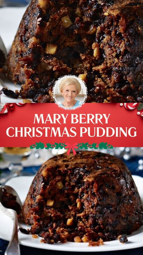 Mary Berry’s Christmas Pudding is made with dried mixed fruit, a cooking apple, orange rind and juice, brandy (or sherry/rum), butter, light muscovado sugar, eggs, self-raising flour, mixed spice, fresh white breadcrumbs, and whole shelled almonds. This traditional Christmas pudding recipe creates a festive dessert that takes about 9 hours and 20 minutes to prepare and can serve up to 6-8 people. Easy Christmas Pudding Recipes, Xmas Pudding Recipe, Best Desserts For Christmas, Victorian Christmas Recipes, Mary Berry Christmas Recipes, Mary Berry Christmas Pudding, Best Dessert Recipes Ever, White Pudding Recipe, Christmas Cooking Recipes