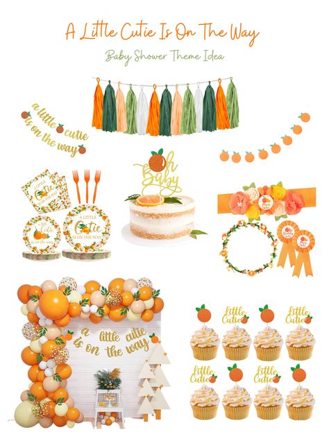 What A Cutie Baby Shower Theme, Theres A Cutie On The Way, A Cutie Is On The Way Gender Reveal, Baby Shower Little Cutie Theme, Lil Cutie Gender Reveal, Lil Cutie Baby Shower Theme Decor, Cutie Baby Shower Theme Orange, Cutie Baby Shower Table Setting, Cuties Themed Baby Shower Ideas