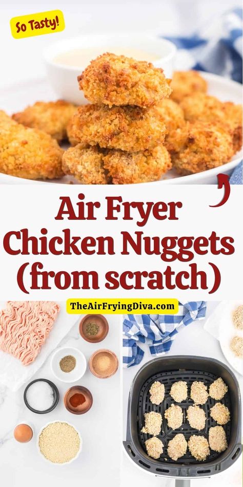 The Best Air Fryer Chicken Nuggets (from scratch) Airfryer Nuggets, Air Fryer Chicken Nuggets Homemade, The Best Air Fryer Chicken, Air Fried Chicken Nuggets, Best Air Fryer Chicken, Air Fryer Chicken Nuggets, Gluten Free Chicken Nuggets, Airfryer Chicken, Healthy Chicken Nuggets