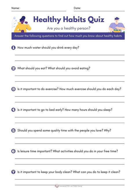 This is a fun worksheet to find out of you are a healthy person. Do this with your students for health themed lessons. Fitness Books, Lifestyle Transformation, Teaching English Online, Visual Aid, Fun Worksheets, Positive Lifestyle, Lifestyle Habits, Do Exercise, Personal Health