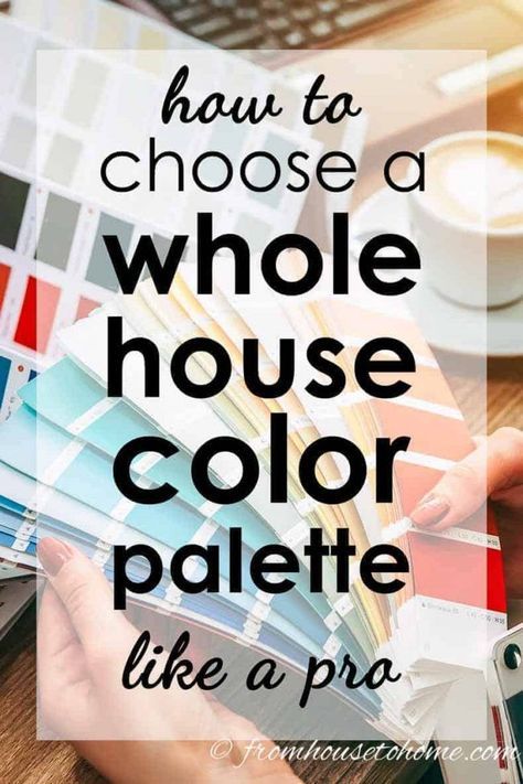 Great home decor ideas for choosing a whole house color scheme or color palette that will make your rooms flow from one to the other. I love color so I'm really happy to find step-by-step instructions on how to pick interior paint colors for my interior design that can be bright and bold but still look beautiful and cohesive.  #fromhousetohome #colorscheme #paintcolor #decoratingtips #homedecorideas #falldiyinspiration Paint Color Flow Interior Design, How To Color Scheme Your House, Colours To Paint Inside The House, Picking Interior Paint Colors, Colour Pallets For Home, Room Color Transition, Color Pallet For Home, How To Choose A Color Palette For Home, How To Choose Wall Paint Colors