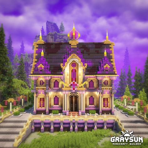 End Castle Minecraft, Mansion In Minecraft, Fantasy Mansion, Minecraft Fantasy House, Minecraft Roof, Minecraft Creator, Build Minecraft, Minecraft Statues, Minecraft Mansion