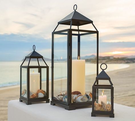 Four Outdoor Lighting Ideas for a Party Pottery Barn Lanterns, Mounted Candle Holders, Large Lanterns, Outdoor Candles, Brass Lantern, Selling Candles, Solar Lanterns, Metal Lanterns, Lanterns Decor