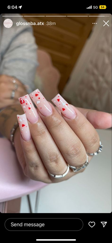 J Nails, Vday Nails, Drip Nails, Nail Designs Valentines, Cute Acrylic Nail Designs, Gem Nails, Pink Acrylic Nails, Heart Nails, Fire Nails