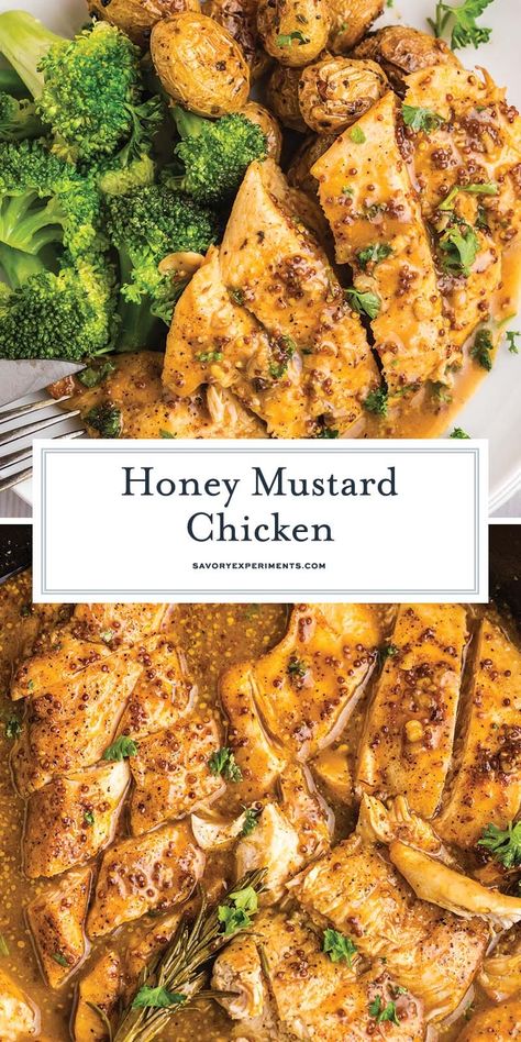 This flavorful Honey Mustard Chicken is an amazing option. Made in one pan, this recipe comes together quickly with pantry ingredients. Easy Honey Mustard, Honey Mustard Chicken Recipes, Easy Baked Chicken Breast, Mustard Chicken Recipes, Oven Roasted Asparagus, Baked Chicken Recipes Easy, Mustard Recipe, Meatless Main Dishes, Honey Mustard Chicken