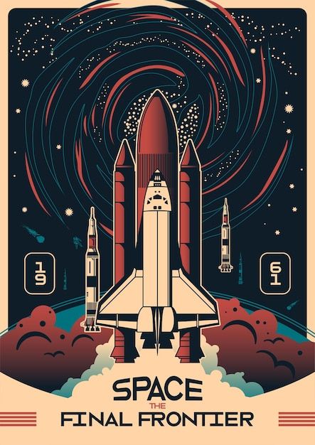 Free vector space vertical poster with r... | Free Vector #Freepik #freevector #rocket-illustration #rocket #space-rocket #spaceship Retro Space Posters, Vintage Space Poster, Space Banner, Space Travel Posters, Nasa Wallpaper, Art Spatial, Astronomy Poster, Nasa Poster, Space Illustration